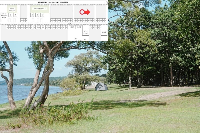 小川原湖畔キャンプ場　湖側　サイト５３付近解説２