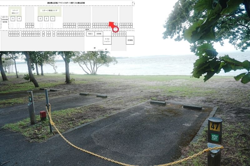 小川原湖畔キャンプ場　湖側　サイト４７解説
