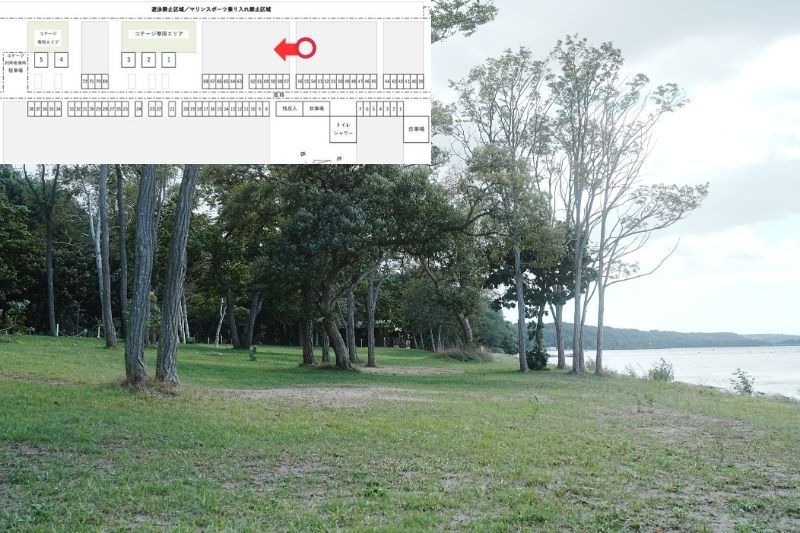 小川原湖畔キャンプ場　湖側　サイト５６付近解説