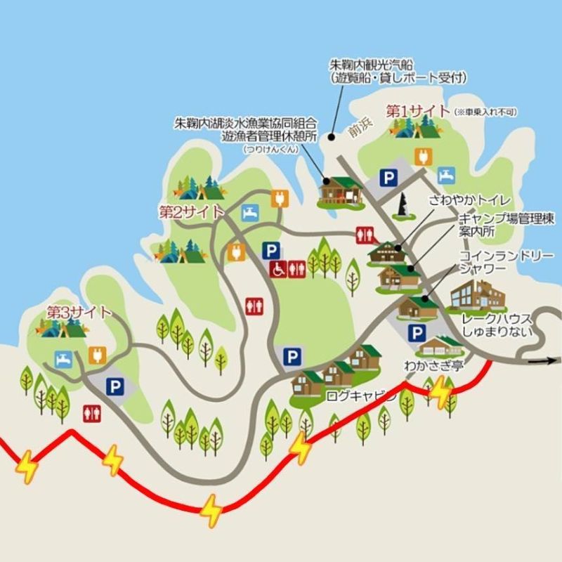 朱鞠内湖畔キャンプ場 電気柵 サイトマップ