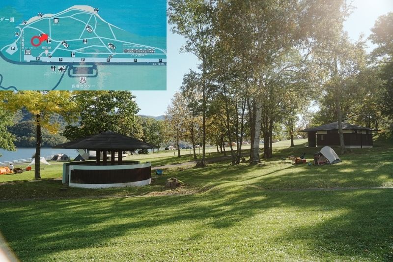 かなやま湖畔キャンプ場 サイト解説2 炊事棟裏付近