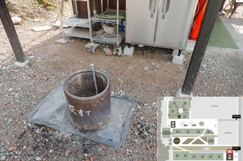 スリーストーンキャンプ場　O〜Hサイト　灰捨て缶