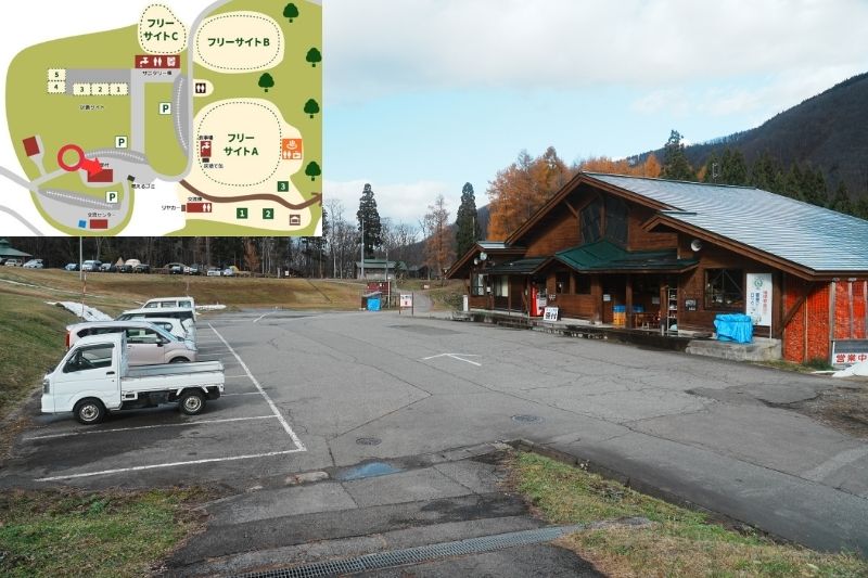 とことん山キャンプ場　駐車場　管理　受付棟　