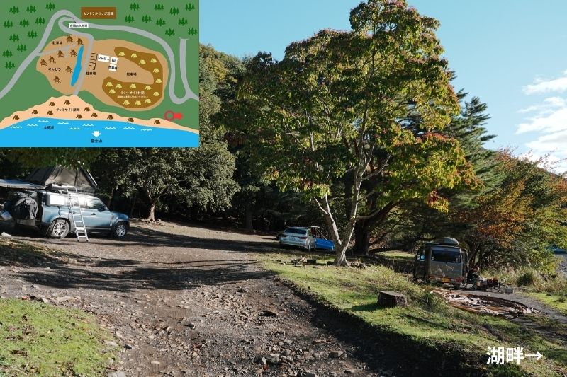 浩庵キャンプ場　湖畔-林間・中間サイト　解説２