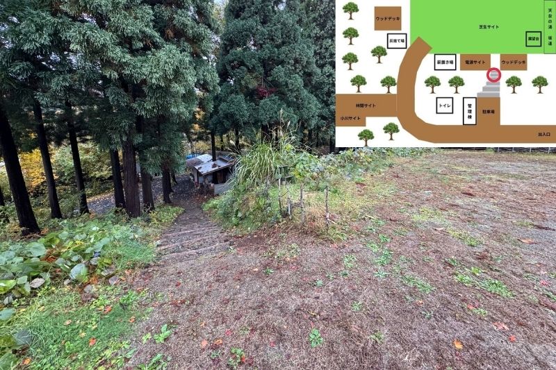 backyard camp　サイト解説　芝生サイト　連絡路