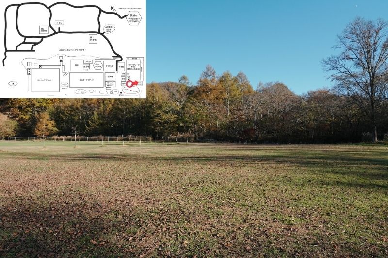 五光牧場オートキャンプ場 サイト解説 フラットグリーンサイト 駐車場