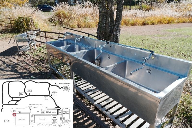 五光牧場オートキャンプ場 炊事場 サッカーグラウンド横