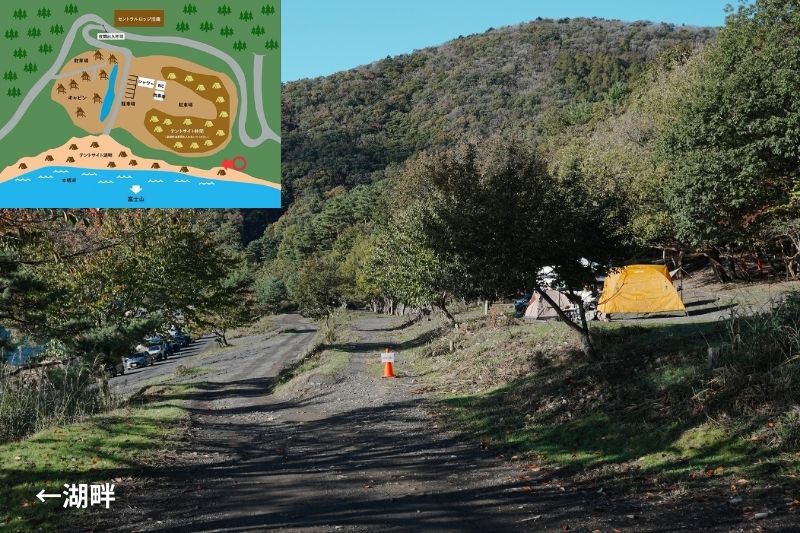 浩庵キャンプ場　湖畔-林間・中間サイト　解説１