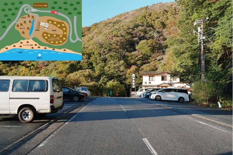 浩庵キャンプ場　セントラルロッジ　道路　駐車場