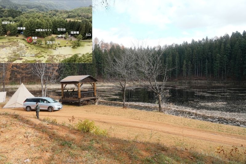 じゅんさい沼キャンプ場　湖畔サイト１　東屋右