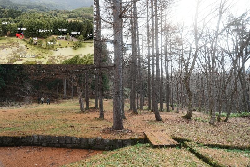 じゅんさい沼キャンプ場　林間サイト３　炊事場前