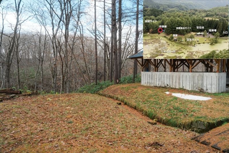 じゅんさい沼キャンプ場　林間サイト４　炊事場右横