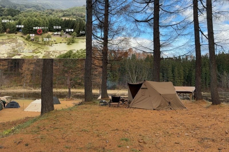 じゅんさい沼キャンプ場　林間高台サイト３