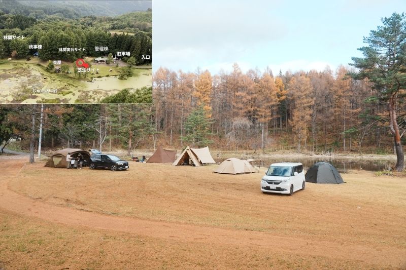 じゅんさい沼キャンプ場　湖畔サイト３