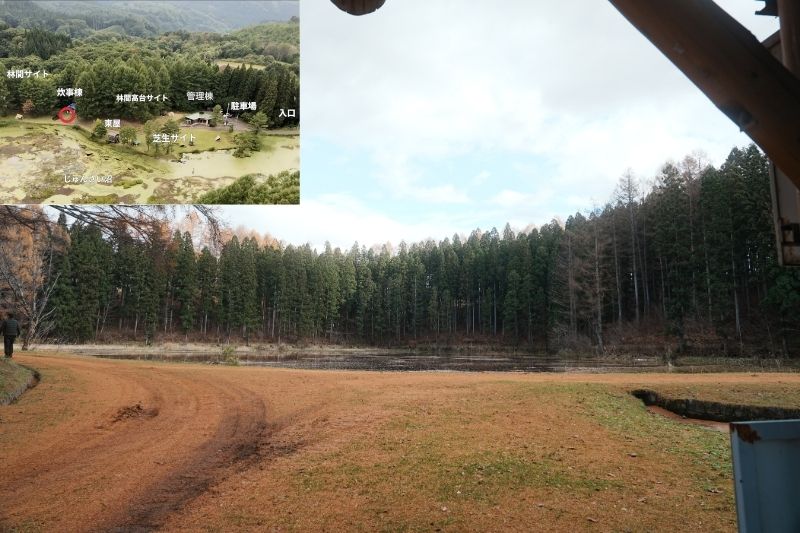 じゅんさい沼キャンプ場　林間サイト２　炊事場前