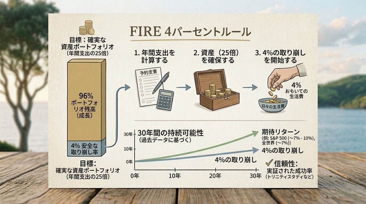 FIRE　自由　４％ルール　25倍　図解