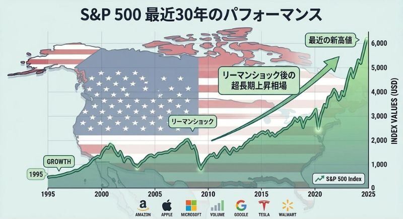 S&P500　指数　インデックス　投資　直近30年　イメージ