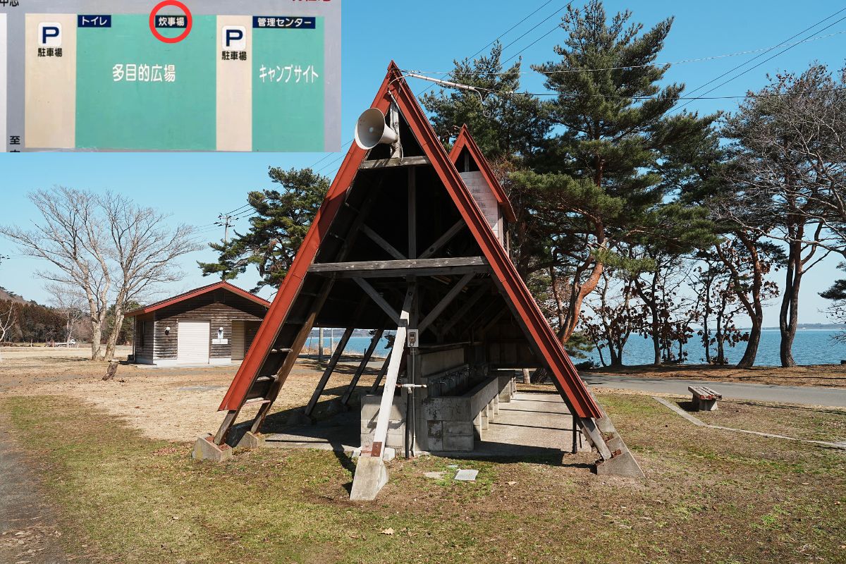 わかさぎ公園浜台キャンプ場 芝生サイト 炊事場 外観