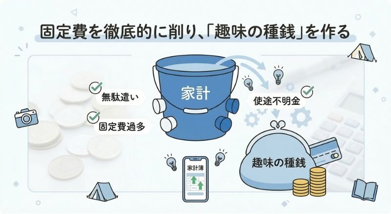 固定費削減　節約　種銭　バケツ　イメージ
