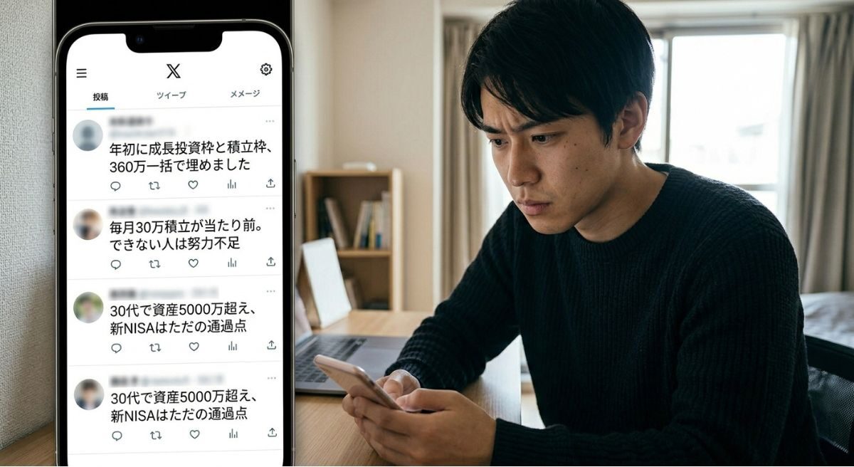 NISA貧乏 SNS 入金力マウント イメージ