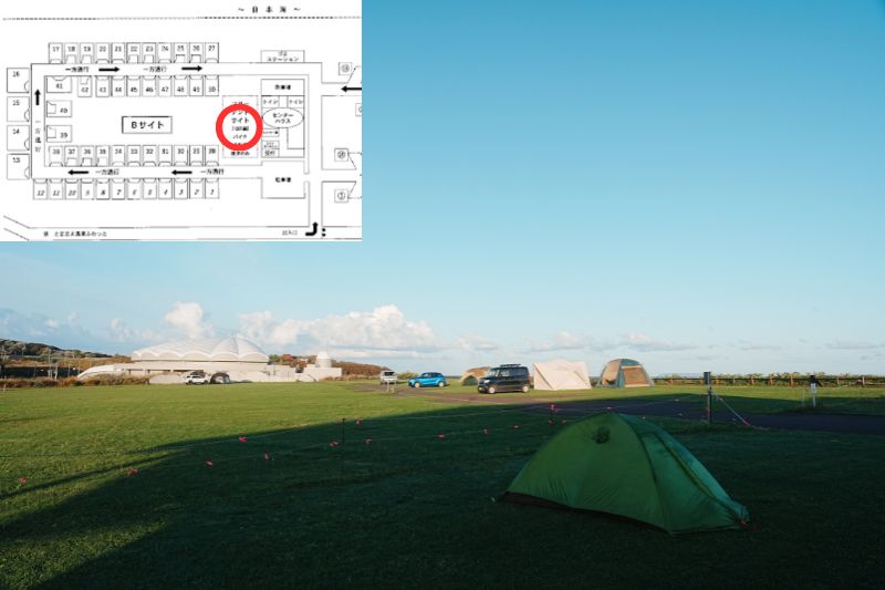 北海道　とままえ夕陽ヶ丘オートキャンプ場　フリーテントサイト　解説１