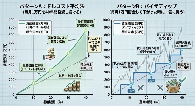 投資　ドルコスト平均法　バイザディップ　比較　イメージ