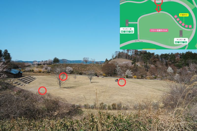 Snow Peak 陸前高田キャンプフィールド　フリーサイトA 全景と解説