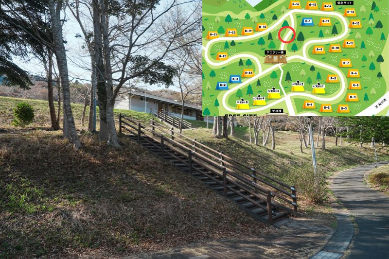 おしか家族旅行村オートキャンプ場　オートサイトA　階段　