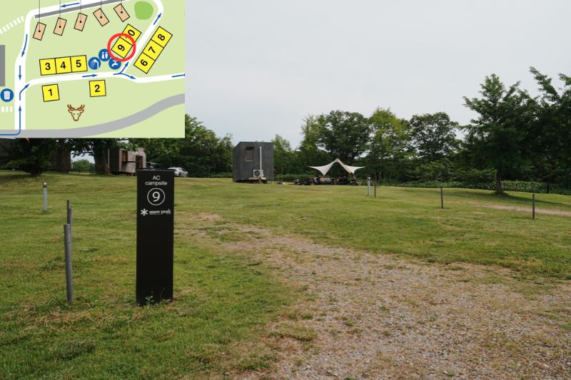 snowpeak headquarters campfield（スノーピーク ヘッドクォーターズ）　区画電源サイト９