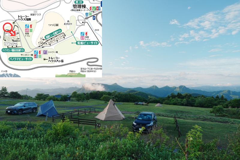 荒船パノラマキャンプフィールド パノラマビューサイト 電源付き区画サイト P-1〜3